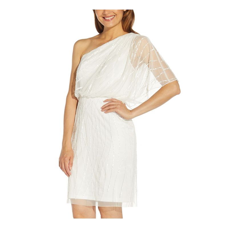 Adrianna Papell Womens Ivory Lined Short Sleeve Above The Knee Blouson Dress 10